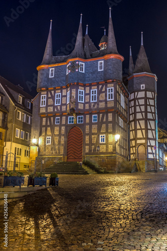 Germany, Hesse, Frankenberg, Townhall at night photo