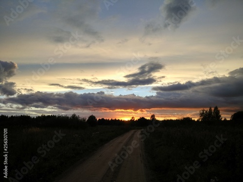 sunset over field