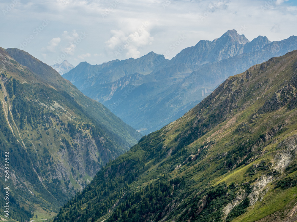 Mountain landscape at the end of the Stubai Valley (Stubaital) near the Stubai glacier, Alps, Tyrol, Austria, Europe