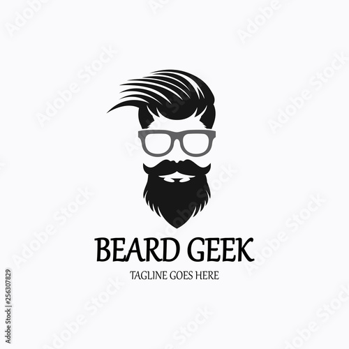 Beard geek logo design template. Vector illustration