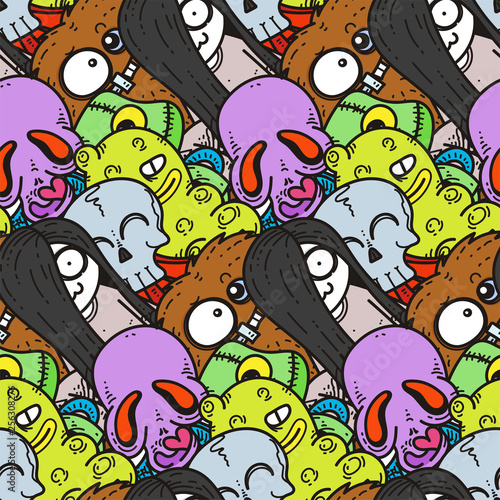 Seamless pattern with cute cartoon monsters. Ready for packaging, wrapping paper, prints, wallpaper, fabric, textile, fashion, home decor, etc.