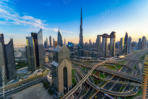 United Arab Emirates, Dubai, Burj Khalifa, cityscape in the evening photo