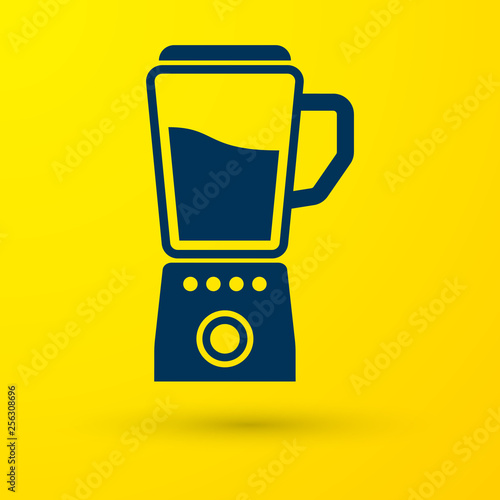 Blue Blender icon isolated on yellow background. Kitchen electric stationary blender with bowl. Cooking smoothies, cocktail or juice. Vector Illustration