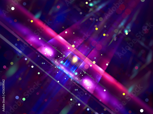 Blurred technology or festive background with bokeh and light effects