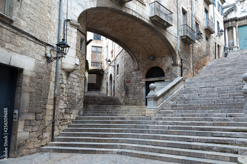 San Domenec Street,Typical corner of the old quarter of Girona, Catalonia, Spain photo