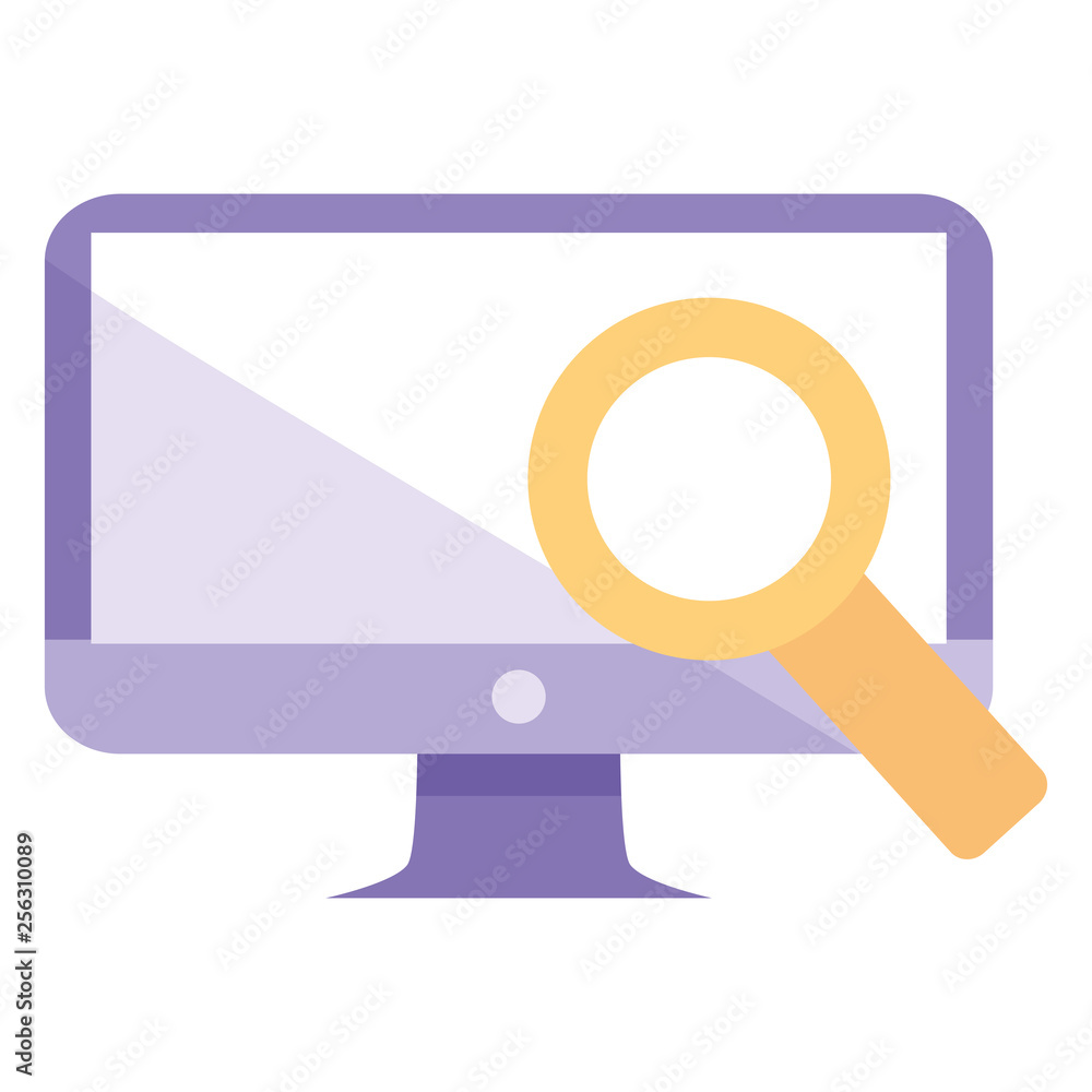 computer desktop with magnifying glass computer desktop with magnifying glass