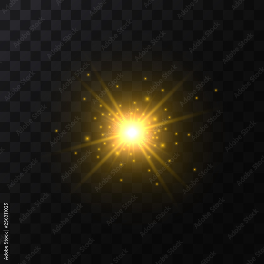 Realistic Detailed 3d Golden Star Light Sparkle. Vector