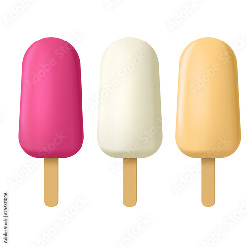 Realistic Detailed 3d Color Popsicle Ice Creams Set. Vector