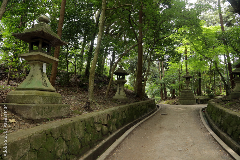 Park with shrines near Fushimi Inari-taisha, Kyoto, Japan