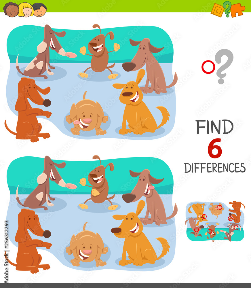 Naklejka premium differences game with cartoon dogs