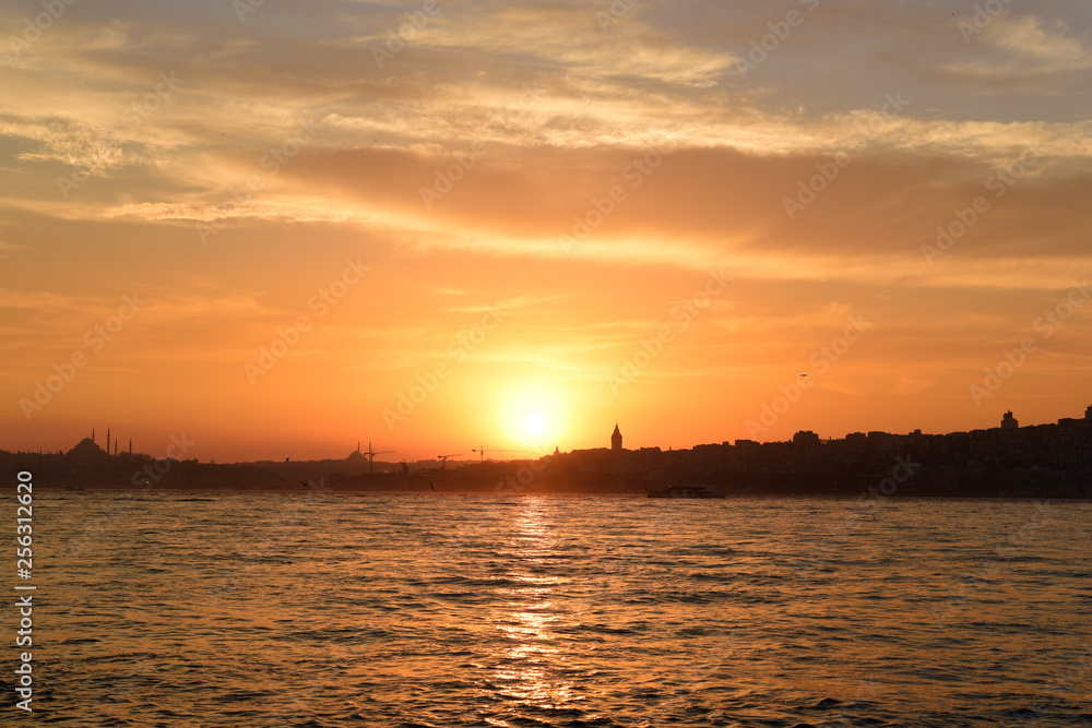 Orange color sunset in Istanbul