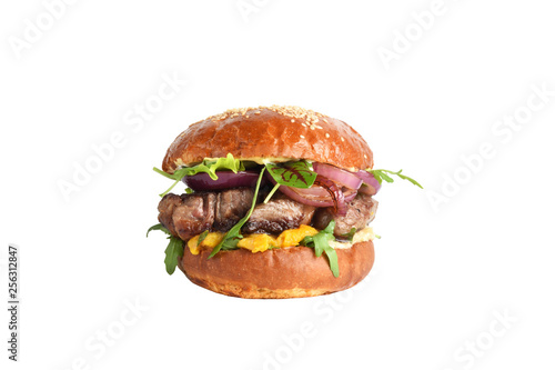 Medium Rare Steak burger isolated on white © davidchukalexey