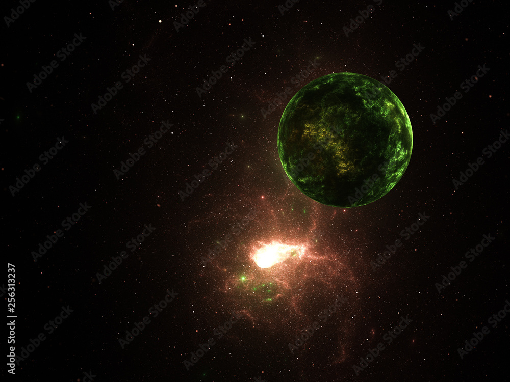 Fototapeta premium Starfield, stars and space dust scattered throughout a vast universe. Distant Planet Illustration, cosmic abstract artwork. Infinite endless space, interplanetary travel space exploration concept