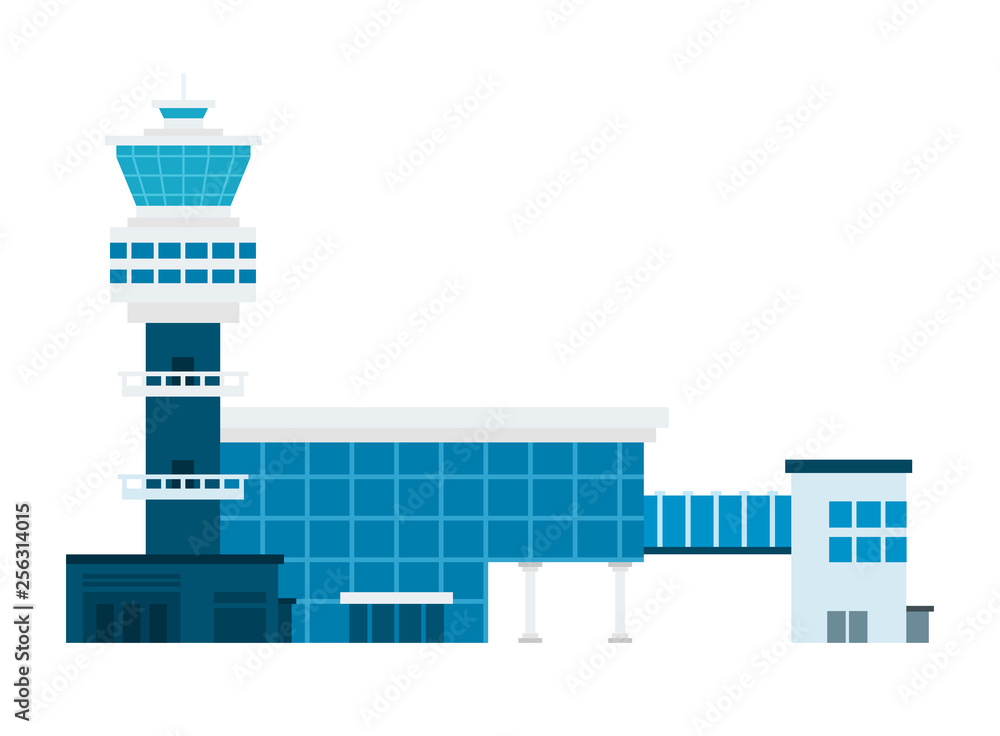 Airport building vector flat material design isolated object on white background.