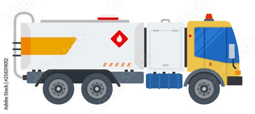 Carrying fuel loads car vector flat design isolated object on white background.