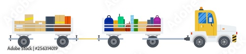 Baggage tractor at the airport vector flat design isolated object on white background.