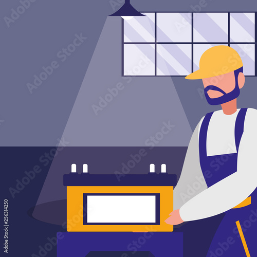 mechanic worker with battery energy
