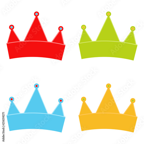 Crowns. Yellow, green,blue and red crown. Set of multicolored crown. Crown. White background. Vector illustration. EPS 10.