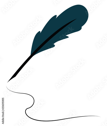 A feather quill pen, vector color illustration.