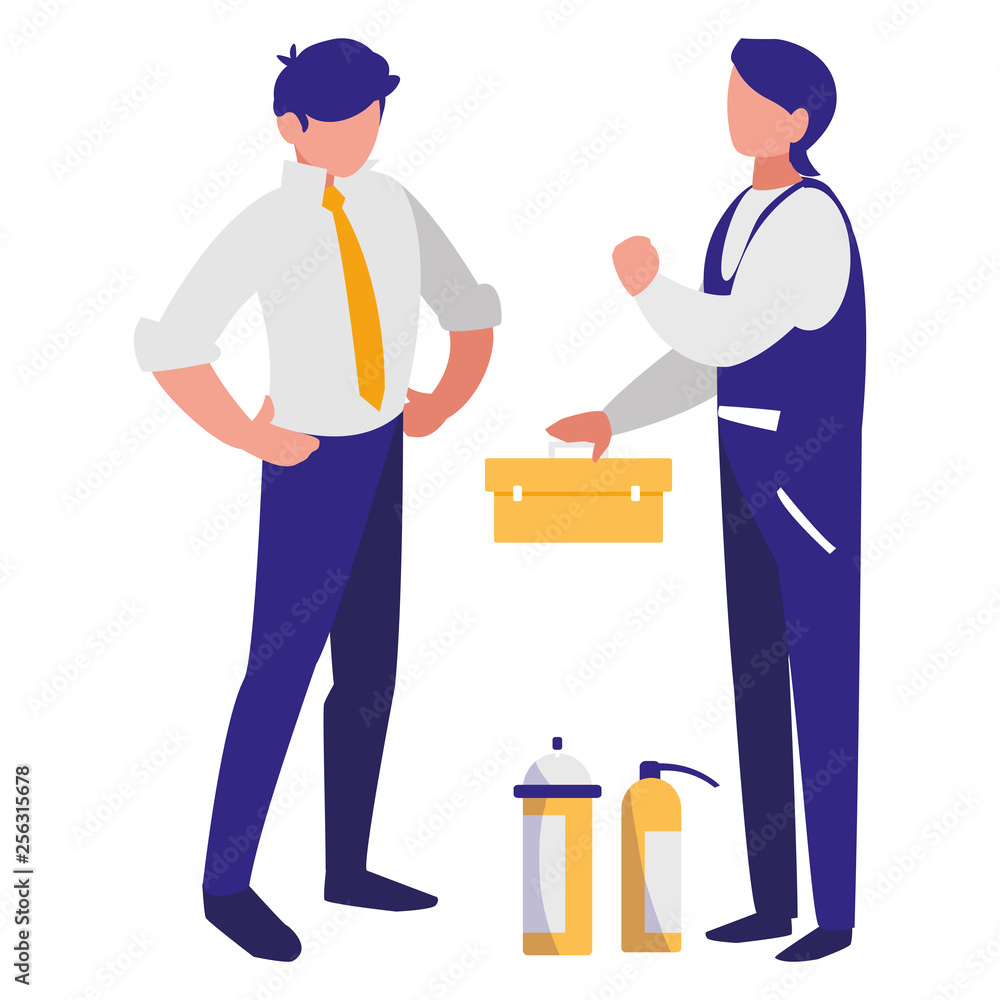 Obraz premium mechanics workers with toolbox characters