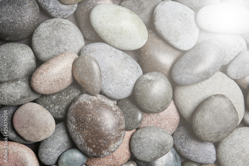 Composition with spa stones as background  top view