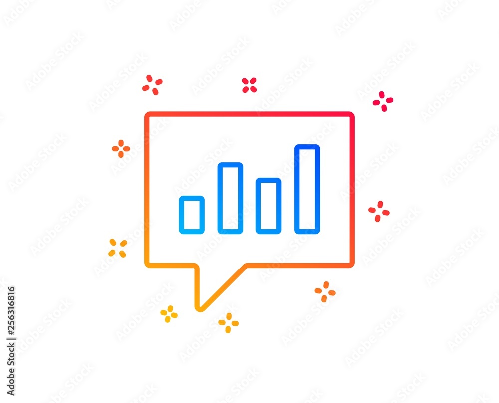 Obraz premium Chart line icon. Report graph or Sales growth sign in speech bubble. Analysis and Statistics data symbol. Gradient design elements. Linear analytical Chat icon. Random shapes. Vector