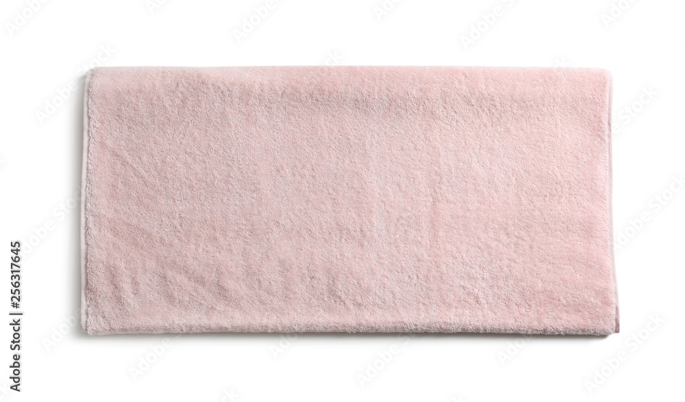 Folded soft terry towel on white background, top view Folded soft terry towel on white background, top view