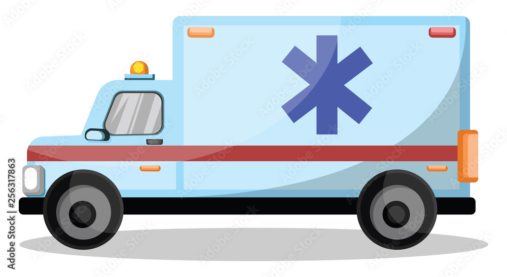 Cartoon style ambulance vehicle vector illustration on white background ...