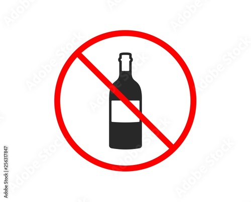 No or Stop. Wine bottle icon. Merlot or Cabernet Sauvignon sign. Prohibited ban stop symbol. No wine bottle icon. Vector