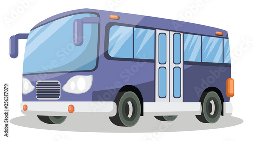 Purple bus with doors on the middle vector illustration on white background.