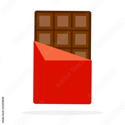 Bar of chocolate in a wrapper vector flat material design isolated object on white background.