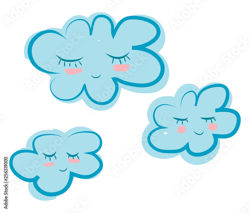 Three clouds peacefully sleeping vector or color illustration