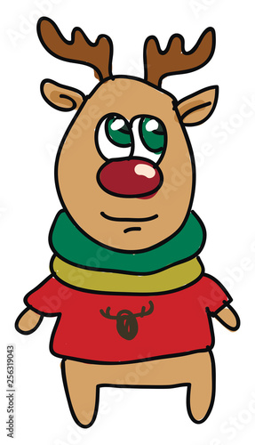 A deer wearing red tshirt vector or color illustration
