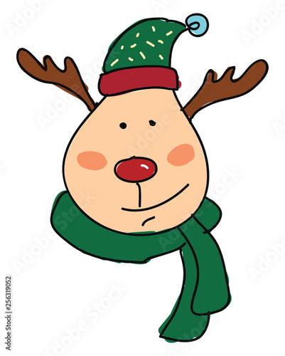 A deer wearing green scarf vector or color illustration