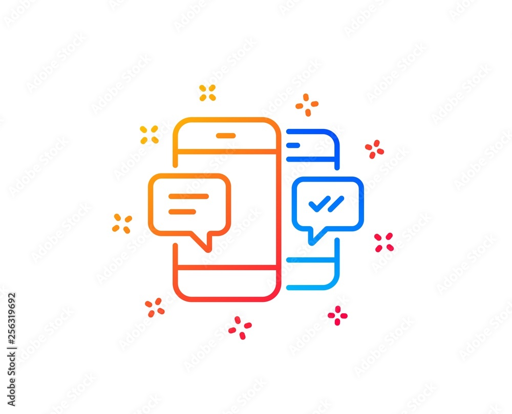 Phone Message line icon. Mobile chat sign. Conversation or SMS symbol. Gradient design elements. Linear smartphone SMS icon. Random shapes. Vector Phone Message line icon. Mobile chat sign. Conversation or SMS symbol. Gradient design elements. Linear smartphone SMS icon. Random shapes. Vector