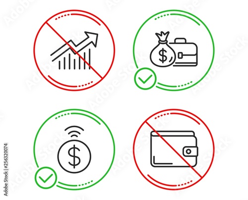 Do or Stop. Contactless payment, Demand curve and Salary icons simple set. Money wallet sign. Financial payment, Statistical report, Diplomat with money bag. Finance set. Vector