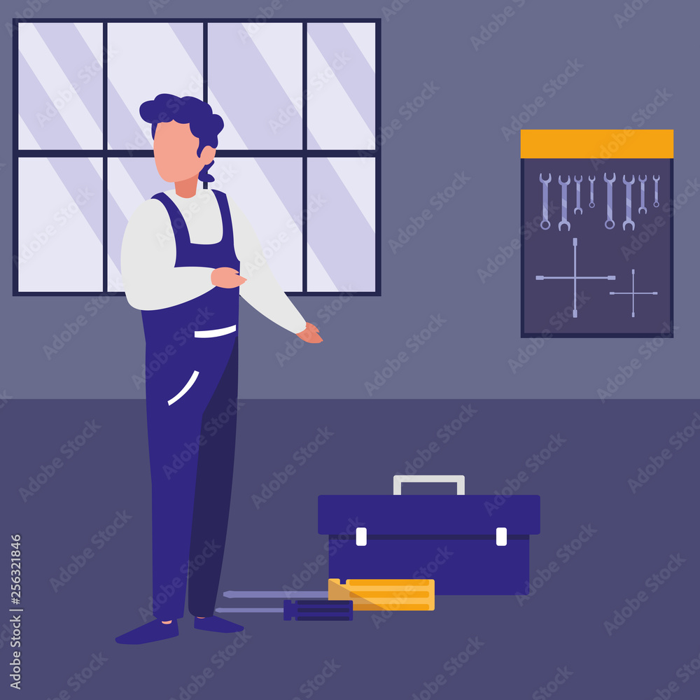 mechanic worker with toolbox in the workplace mechanic worker with toolbox in the workplace