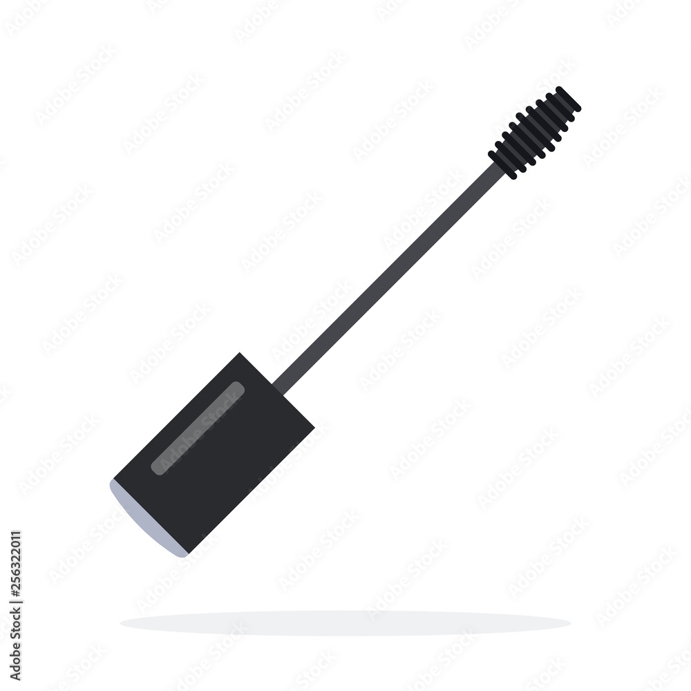 Brush on mascara for the eyes vector flat material design isolated object on white background. Brush on mascara for the eyes vector flat material design isolated object on white background.