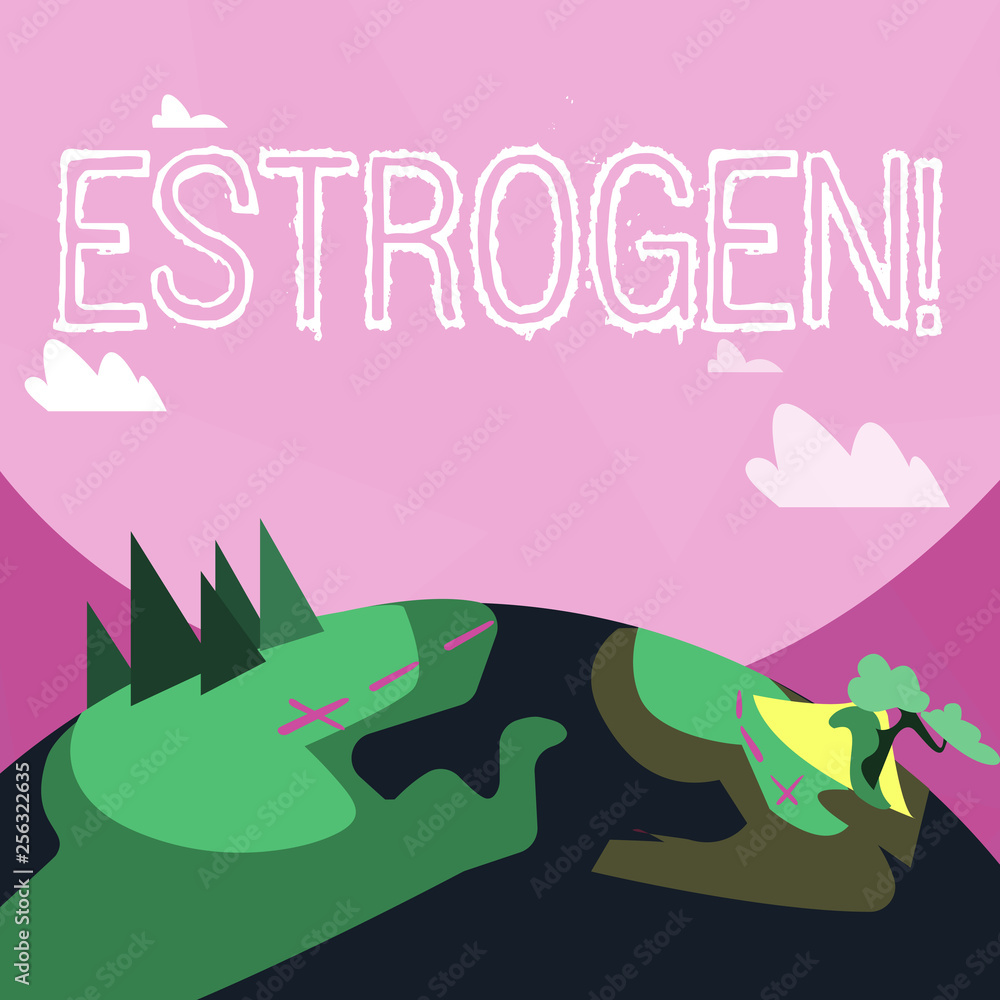 Fototapeta premium Handwriting text Estrogen. Conceptual photo Group of hormones promote the development of characteristics Mountain View with Marked Hiking Trail and Trekking Tracks for Outdoor Ads