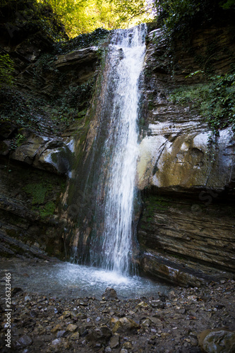 Beautiful falls in mountains, the wild nature of the North Caucasus