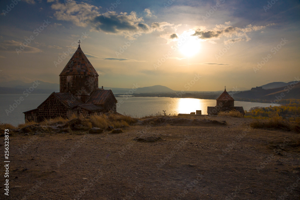 The old temple on the bank of the Lake Sevan, Armenia