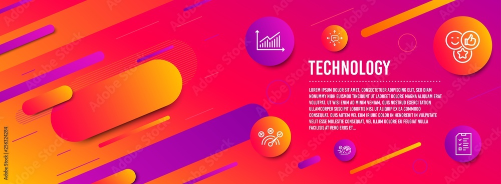 Header banner. Sms, Correct answer and Graph icons simple set. Like, Speedometer and Interview signs. Conversation, Speed symbol. Technology set. Line sms icon. Gradient elements. Vector Header banner. Sms, Correct answer and Graph icons simple set. Like, Speedometer and Interview signs. Conversation, Speed symbol. Technology set. Line sms icon. Gradient elements. Vector