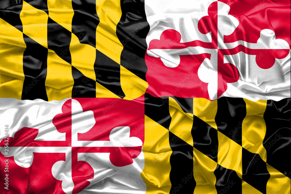 Naklejka premium Flag of Maryland state of United States of America on soft and smooth silk texture