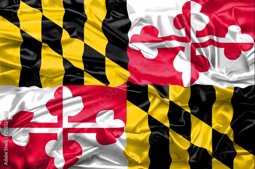 Fototapeta Naklejka Na Ścianę i Meble -  Flag of Maryland state of United States of America on soft and smooth silk texture