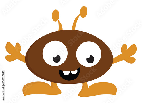 Brown and yellow happy monster vector illustration on white background.