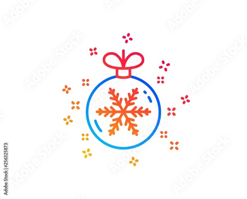 Christmas ball with snowflake line icon. New year tree decoration sign. Gradient design elements. Linear christmas ball icon. Random shapes. Vector