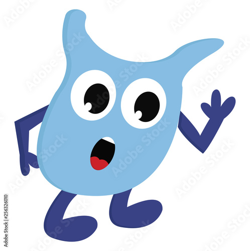 Light blue blob monster with dark blue arms and legs looking suprised vector illustration on white background.