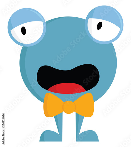 Blue monster with yellow bowvector illustration on white background. photo