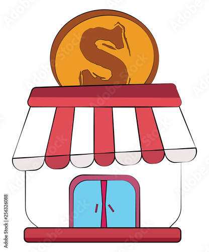 A business establishment with coin sign vector or color illustration