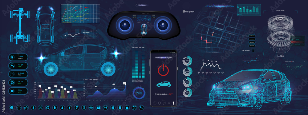 Application Elements for Car, Futuristic style (HUD). Ui,UX, Kit. Set ...
